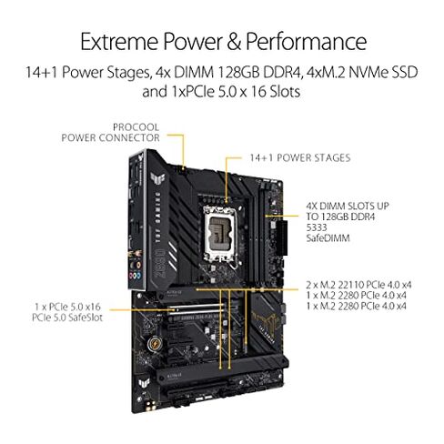 ASUS TUF Gaming Z690-Plus WiFi D4 LGA1700(Intel 12th Gen) ATX gaming motherboard(PCIe 5.0, DDR4,4xM.2/NVMe SSD,14+2 power stages,WiFi 6,2.5Gb LAN,front USB 3.2 Gen 2 Type-C,Thunderbolt 4,ARGB headers) in Kuwait