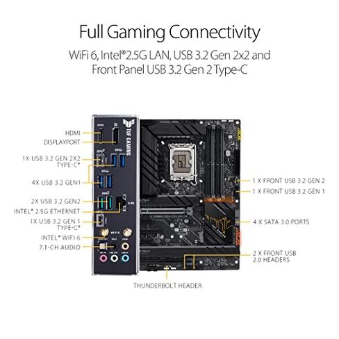 ASUS TUF Gaming Z690-Plus WiFi D4 LGA1700(Intel 12th Gen) ATX gaming motherboard(PCIe 5.0, DDR4,4xM.2/NVMe SSD,14+2 power stages,WiFi 6,2.5Gb LAN,front USB 3.2 Gen 2 Type-C,Thunderbolt 4,ARGB headers) in Kuwait