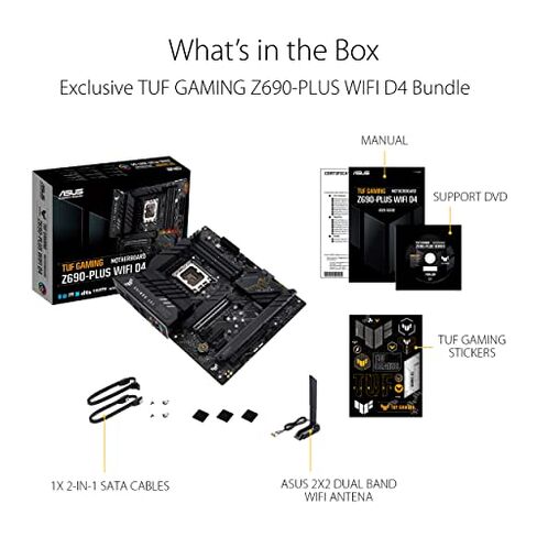 ASUS TUF Gaming Z690-Plus WiFi D4 LGA1700(Intel 12th Gen) ATX gaming motherboard(PCIe 5.0, DDR4,4xM.2/NVMe SSD,14+2 power stages,WiFi 6,2.5Gb LAN,front USB 3.2 Gen 2 Type-C,Thunderbolt 4,ARGB headers) in Kuwait