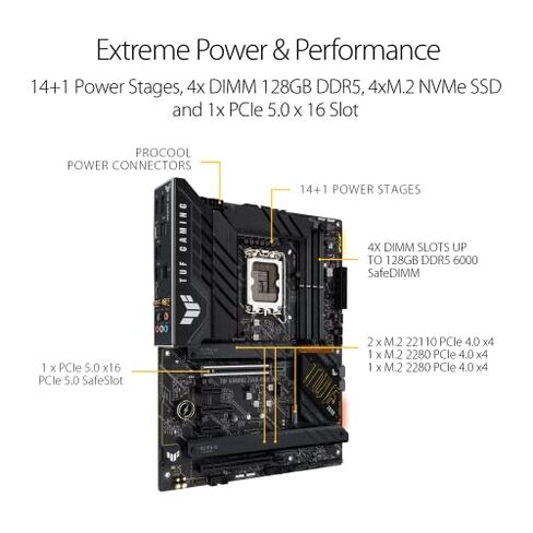 ASUS TUF Gaming Z690-Plus WiFi LGA 1700 (Intel 12th Gen) ATX Gaming Motherboard (PCIe 5.0، DDR5، 4xNVMe SSD، 14+2 مرحلتي الطاقة، واي فاي 6، 2.5GB LAN، USB 3.2 Gen 2 USB-C Port، Thunderbolt 4) in Kuwait
