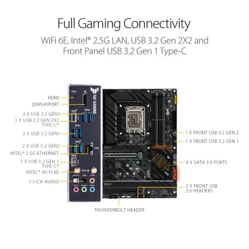 ASUS TUF Gaming Z690-Plus WiFi LGA 1700 (Intel 12th Gen) ATX Gaming Motherboard (PCIe 5.0، DDR5، 4xNVMe SSD، 14+2 مرحلتي الطاقة، واي فاي 6، 2.5GB LAN، USB 3.2 Gen 2 USB-C Port، Thunderbolt 4) in Kuwait