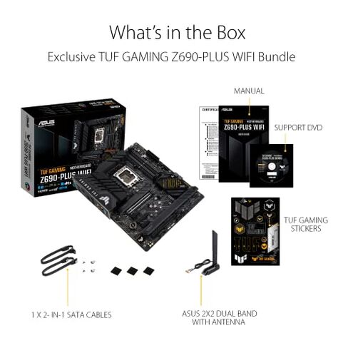 ASUS TUF Gaming Z690-Plus WiFi LGA 1700 (Intel 12th Gen) ATX Gaming Motherboard (PCIe 5.0، DDR5، 4xNVMe SSD، 14+2 مرحلتي الطاقة، واي فاي 6، 2.5GB LAN، USB 3.2 Gen 2 USB-C Port، Thunderbolt 4) in Kuwait