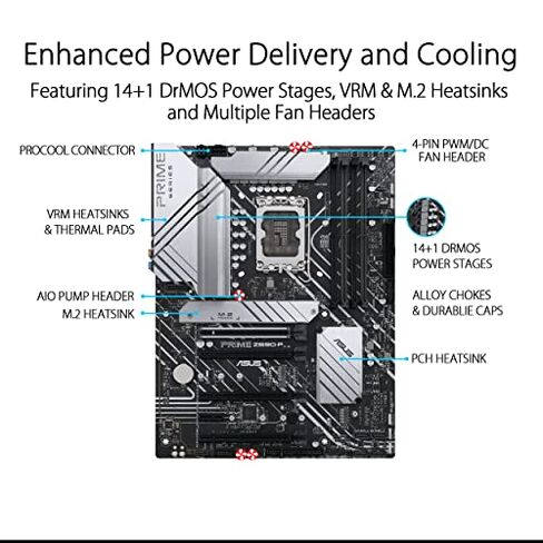 ASUS Prime Z690-P LGA 1700 (Intel 12th Gen) ATX Motherboard (PCIe 5.0, DDR5,14+1 Power Stages,3X M.2,2.5Gb LAN,V-M.2 e-Key,Front Panel USB 3.2 Gen 1 USB Type-C,Thunderbolt 4 Support,Arua Sync) in Saudi Arabia