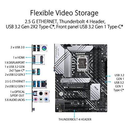 ASUS Prime Z690-P LGA 1700 (Intel 12th Gen) ATX Motherboard (PCIe 5.0, DDR5,14+1 Power Stages,3X M.2,2.5Gb LAN,V-M.2 e-Key,Front Panel USB 3.2 Gen 1 USB Type-C,Thunderbolt 4 Support,Arua Sync) in Saudi Arabia