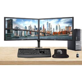 Dell Optiplex 9020 Desktop with Intel i7-4770, 16GB DDR3, 500GB SSD, Windows 10, 2 x 24 Inch Monitors, Monitor Stand, Keyboard and Mouse, WiFi, Mousepad (Renewed) in Kuwait