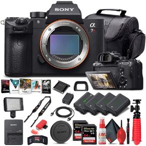 Sony Alpha a7R III Mirrorless Digital Camera (Body Only) (ILCE7RM3/B) + 2 x 64GB Memory Card + 3 x NP-FZ-100 Battery + Corel Photo Software + Case + Card Reader + LED Light + More (Renewed) | For Photography & Video | Corel Photo Software | Digital Camera in Saudi Arabia