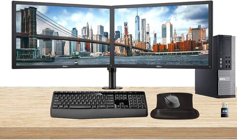 Dell Optiplex 9020 Desktop with Intel i7-4770, 16GB DDR3, 500GB SSD, Windows 10, 2 x 24 Inch Monitors, Monitor Stand, Keyboard and Mouse, WiFi, Mousepad (Renewed) in Kuwait