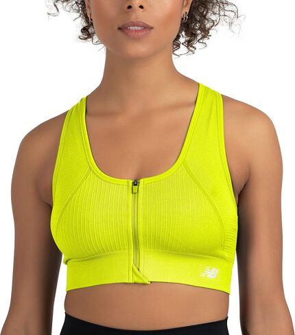 New Balance Women's Seamless MID Impact Zip Front Sport Bra with Removable Pads in Saudi Arabia