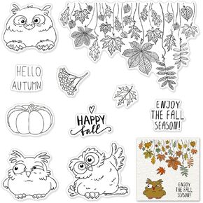 Autumn Fall Thanksgiving Pumpkin Leaves Wreath Clear Stamps for Card Making Scrapbooking Crafting DIY Decorations, Sentiments Words Transparent Silicone Stamps Seal for Embossing Album Crafts