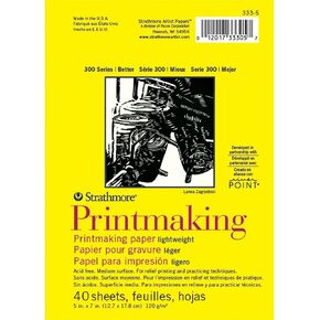 Strathmore 300 Series Printmaking Paper Pad, Glue Bound, 8x10 inches, 40 Sheets (120g) & 300 Series Printmaking Paper Pad, Glue Bound, 5x7 inches, 40 Sheets (120g)