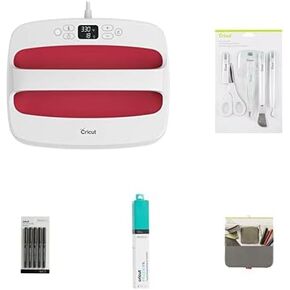 Cricut EasyPress 2 Heat Press (9x9) Rasberry - حزمة حبر غير قابلة للذوبان، تتضمن مجموعة أدوات مكونة من 5 قطع، حصيرة ضغط حراري، أوراق نقل حبر غير قابلة للذوبان - أزرق مخضر، أقلام حبر غير قابلة للذوبان (5 قيراط) in Kuwait