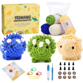 Crochet Kit for Kids Adults and Beginners, Learn to Crochet with Crochet Animal Kit for Beginners, Complete Crochet Dinosaur Stater Kits with Step-by-Step Video Tutorials and Instructions-Stegosaurus