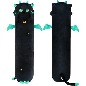 mewaii القطة الطويلة القطيفة kawaii الجسم وسادة، 20 "لطيف القط الأسود الحيوانات المحشوة الناعمة Plushies، هريرة أفخم رمي وسادة دمية كبيرة أفخم اللعب هدية لصديقة