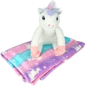 طقم بطانية رمي وحيد القرن من كلوب ليبي لو للفتيات والحيوانات المحشوة من الصوف الناعم ذو الزبدة (94 سم × 124 سم) in Kuwait