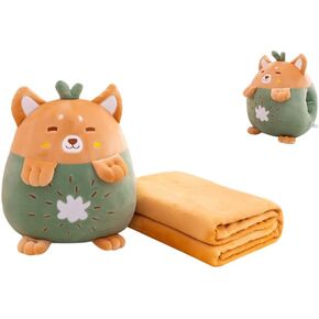 يودونج مجموعة بطانية سفر ووسائد بتصميم حيوانات محشوة للاطفال مقاس 15 انش، وسادة مخملية لطيفة مع تصميم لتدفئة اليدين، مثالية للسفر والتخييم والمنزل والمكتب. in Kuwait