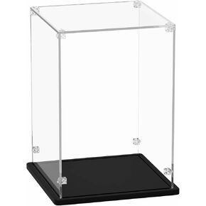 Acrylic Display Case 15x8x8 Inch Cube- 3mm Thick Acrylic Display Box with Black Wooden Base, Assemble Dustproof Showcase Clear Display Case for Collectibles Figures Doll Toys Models Cars