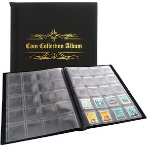 200 Pockets Coin Album Coin Collecting Holder Album Collecting Book for Coin Penny Stamp Stickers Currency Badges and Other Collection Storage Supplies (Black) in Saudi Arabia