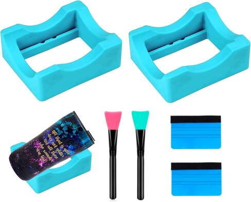 Silicone Cup Cradle for Tumbler with Built-in Slot,Tumbler Holder for Crafts Use to Apply Vinyl Decals for Tumblers and Alignment of Decals on Cups Come with Felt Edge Squeegee (1 Pack) in Saudi Arabia