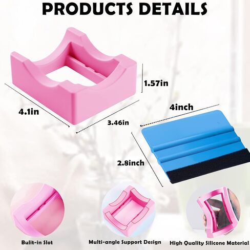 Silicone Cup Cradle for Tumblers with Built-in Slot, Tumbler Holder for Crafts Use to Apply Vinyl Decals for Tumblers, Small Tumbler Stand Cup Holder with Felt Edge Squeegee for Cups Bottles（Cyan in Kuwait
