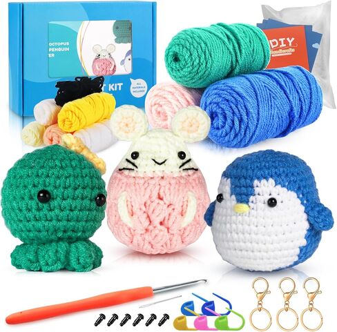 Beginreally Crochet Kit for Beginners, 3Pcs Cute Animals Complete Beginner Crochet Set for Adults and Kids, Crochet Starter Kit with Step-by-Step Video Tutorial and Instruction in Saudi Arabia