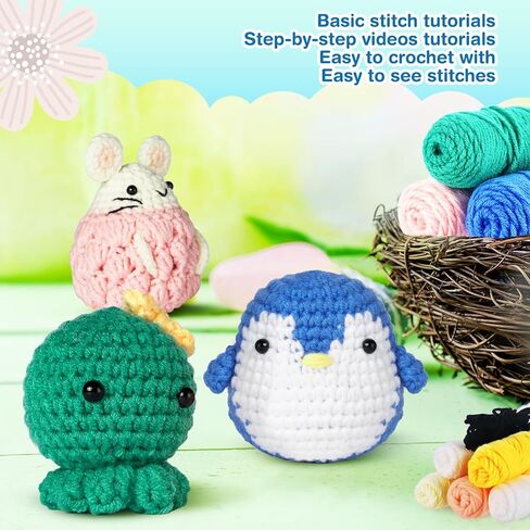 Beginreally Crochet Kit for Beginners, 3Pcs Cute Animals Complete Beginner Crochet Set for Adults and Kids, Crochet Starter Kit with Step-by-Step Video Tutorial and Instruction in Saudi Arabia