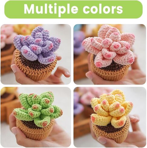 Crochet Kit for Beginners - 4Pcs Succulents for Adults, Crocheting Knitting Kit with Step-by-Step Video Tutorials in Saudi Arabia
