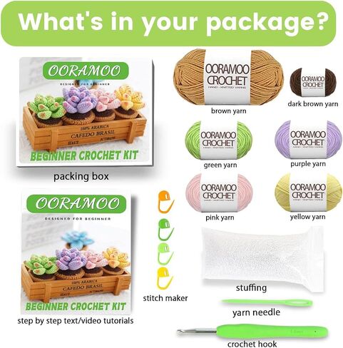 Crochet Kit for Beginners - 4Pcs Succulents for Adults, Crocheting Knitting Kit with Step-by-Step Video Tutorials in Saudi Arabia