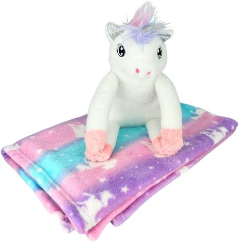 طقم بطانية رمي وحيد القرن من كلوب ليبي لو للفتيات والحيوانات المحشوة من الصوف الناعم ذو الزبدة (94 سم × 124 سم) in Kuwait