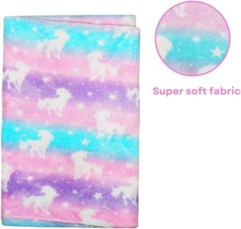 طقم بطانية رمي وحيد القرن من كلوب ليبي لو للفتيات والحيوانات المحشوة من الصوف الناعم ذو الزبدة (94 سم × 124 سم) in Kuwait