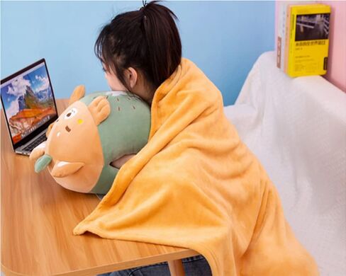 يودونج مجموعة بطانية سفر ووسائد بتصميم حيوانات محشوة للاطفال مقاس 15 انش، وسادة مخملية لطيفة مع تصميم لتدفئة اليدين، مثالية للسفر والتخييم والمنزل والمكتب. in Kuwait