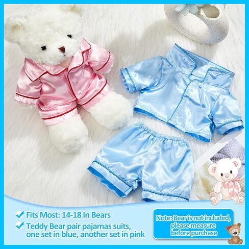 قطعتان من ملابس الدب PJ باللونين الأزرق والوردي، تناسب معظم ملابس الدببة المحشوة مقاس 35.56 سم - 45.72 سم، بيجامات ملابس قطيفة للحيوانات المحشوة، ألعاب ما قبل رياض الأطفال (نمط قوس قزح) in Kuwait