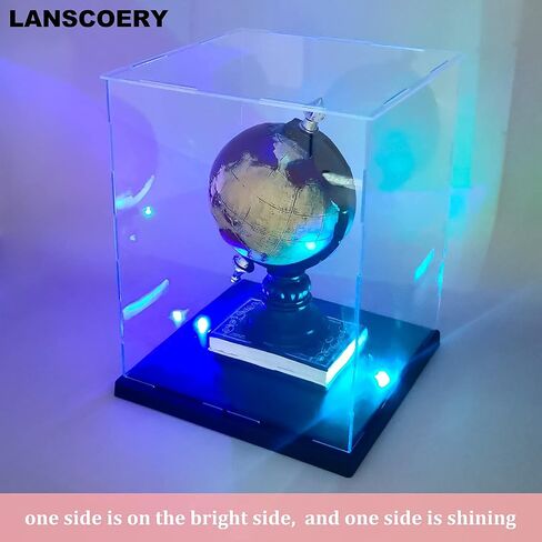 LANSCOERY Clear Acrylic Display Case with White and Warm LED Light, Showcase and Display Box, Dustproof with UV Protection, Perfect for Figures Collectibles - 6x6x6inch in Kuwait