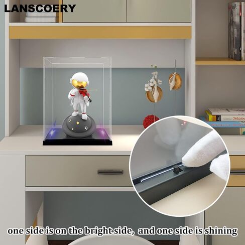 LANSCOERY Clear Acrylic Display Case with White and Warm LED Light, Showcase and Display Box, Dustproof with UV Protection, Perfect for Figures Collectibles - 6x6x6inch in Kuwait