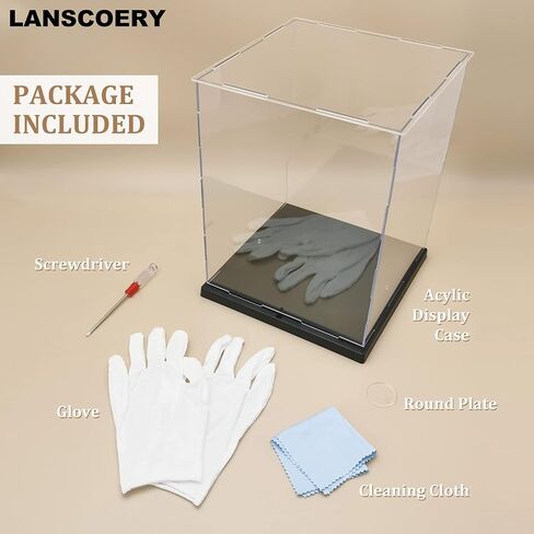 LANSCOERY Clear Acrylic Display Case with White and Warm LED Light, Showcase and Display Box, Dustproof with UV Protection, Perfect for Figures Collectibles - 6x6x6inch in Kuwait