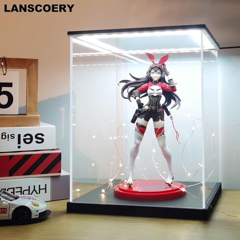 LANSCOERY Clear Acrylic Display Case with White and Warm LED Light, Showcase and Display Box, Dustproof with UV Protection, Perfect for Figures Collectibles - 6x6x6inch in Kuwait
