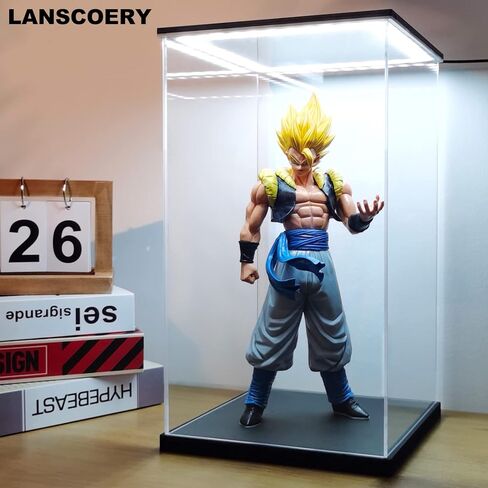LANSCOERY Clear Acrylic Display Case with White and Warm LED Light, Showcase and Display Box, Dustproof with UV Protection, Perfect for Figures Collectibles - 6x6x6inch in Kuwait