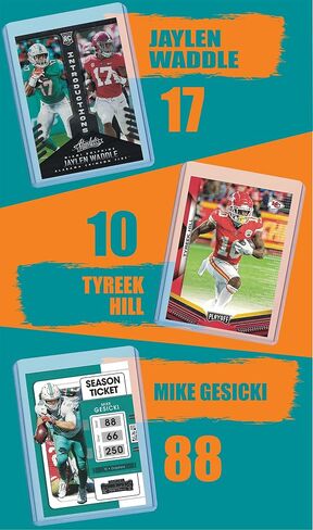 Miami Dolphins Cards: Tua Tagovailoa, Myles Gaskin, Jerome Baker, Devante Parker, Mike Gesicki, Dan Marino, Mark Duper Assorted Football Stars & Legends Trading Card & Wristbands Bundle in Saudi Arabia