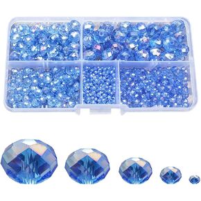 2-10mm Aquamarine Rondelle Glass Beads for Jewelry Making 710pcs Faceted Briolette Shape Crytal Spacer Beads Assortments Supplies Accessories for Bracelet Necklace with Cord