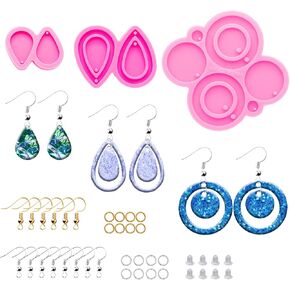 83Pcs Earring Resin Molds Kit - Seashell/Cactus/Bohemian Drop Dangle Shape Earring Mold Shiny Glossy Ear Stud Silicone Mold Epoxy Casting Mould with Silver Ear Stud for DIY Women Girls Earring