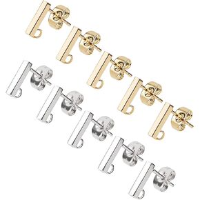 UNICRAFTALE 3 Colors 24pcs Rhombus Stud Earring with Loop Hypoallergenic Earring Post 0.8mm Pin Stainless Steel Earring Findings Square Ear Studs for DIY Earrings Jewelry Making
