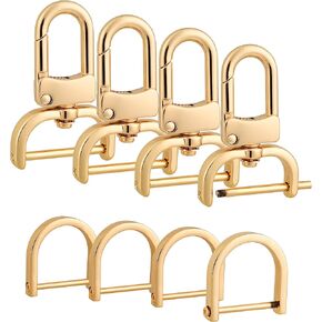 4pcs Detachable Snap Hook Swivel Clasp with 4pcs D-Rings Screw in Shackle for DIY Purse Strap Replacement (Brass,1 inch) in Kuwait