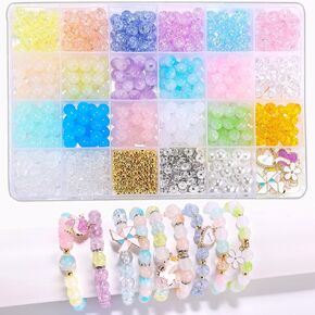 Enjoymade Glass Beads Bracelet Making Kit for Young Women Adult，Two-Color Transparent Gradient Glass Beads with Evil Eye,Unicorn,Jewelry Making Kit for Girl Gift (Gold)