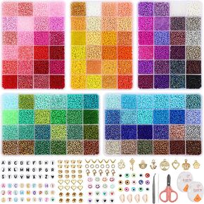 QUEFE 60000pcs 120 Colors Glass Seed Beads for Jewelry Making, 2mm Mini Beads with Accessories Charms and Pendants Kit for Bracelets Rings Necklaces Making, DIY, Gift, Craft