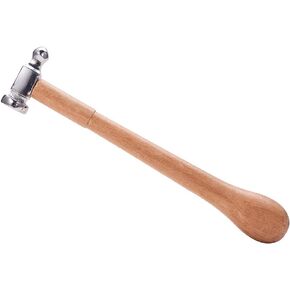BENECREAT 6" Long Iron Jewelry Making Hammer with Wood Handle and Black Rubber Bench Block for Jewelry Making and Metal Smiting