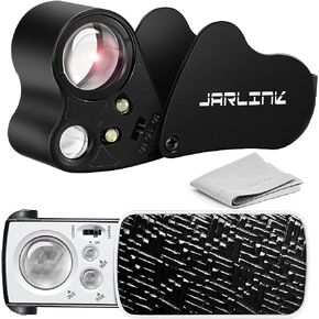 JARLINK 2 Pack Jewellers Loupe، 30X 60X 90X مضيئة المجوهرات العين العدسة المكبرة وحلقة زجاجية مكبرة مع ضوء أسود للأشعة فوق البنفسجية وضوء LED مشرق للأحجار الكريمة والمجوهرات والماس والعملات المعدنية والطوابع (أسود)