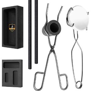 8 pcs Torch Melting Casting Kit, Including Whip Tongs, 2 Graphite Crucible Stir Stick, Graphite Casting Mould 3-in-1 Graphite Casting Ingot Mould, Quartz Crucible, Cylindrical Graphite in Kuwait