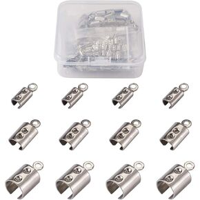 Pandahall 160Pcs 304 Stainless Steel Folding Crimp Cord Ends 4 Colors Terminators Crimp End Caps for DIY Jewelry Making