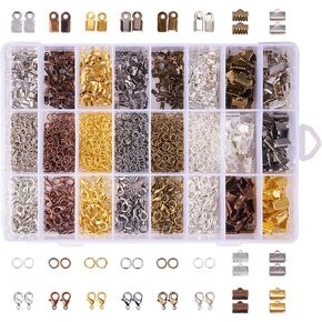 PH PandaHall 1800 Pcs Jewelry Finding Kits, 5 Colors Cord Ends Lobster Claw Clasps 5mm Jump Rings for Earring Bracelet Necklace Pendants Jewelry DIY Craft Making, 24 Styles/Set in Saudi Arabia