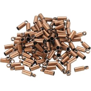 PATIKIL 100Pcs Cord End Caps 2mm End Cap Barrel Beads Kumihimo End Caps Brass for Leather Cord, Tassels, Jewelry Making 2.5mm Length Gold