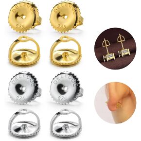 2-Pairs Screw Earring Backs for Threaded Post .032"/0.8mm,18K Gold Plated Sterling Silver Screw on Earring Backs Replacements for Diamond Earring Studs, Hypoallergenic Secure ScrewBacks in Saudi Arabia